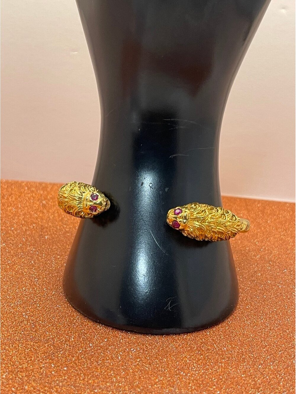 14K Vermeil Sterling Ruby Double Lion Cuff Bracelet